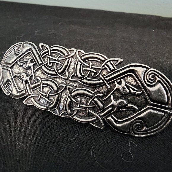Oberon Design Celtic Peacock Silver Hair Barrette - Picture 2 of 11